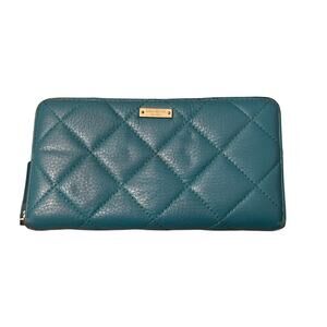 Kate Spade New York Lacey Green Quilted Leather Wallet with gold tone accents